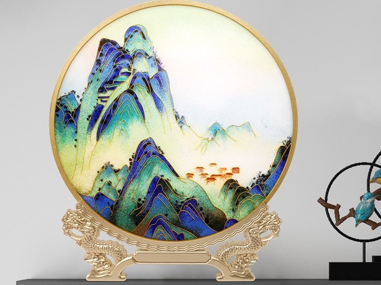 千里江山景泰蓝圆盘 千里江山景泰蓝圆盘