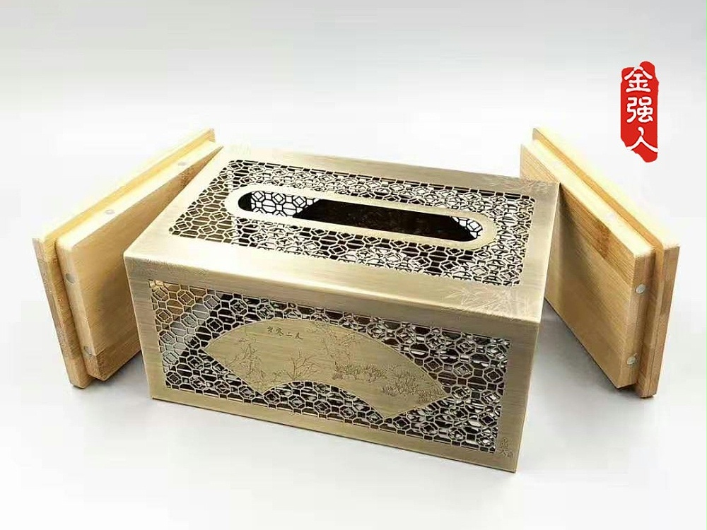 免费设计_定制_扇面古铜镂空镀金银金属纸巾盒样版 免费设计_定制_扇面古铜镂空镀金银金属纸巾盒样版