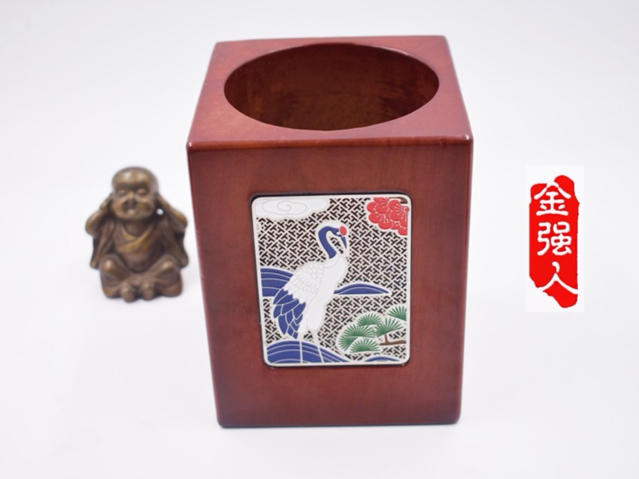 免费设计_定制_祥云白鹤古典实木笔筒样版 免费设计_定制_祥云白鹤古典实木笔筒样版