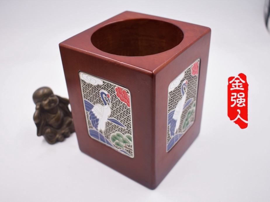 免费设计_定制_祥云白鹤古典实木笔筒样版 免费设计_定制_祥云白鹤古典实木笔筒样版